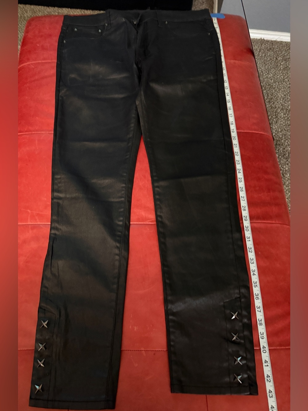 Mnml Black coated Jeans with Hem star snap Detail size 38